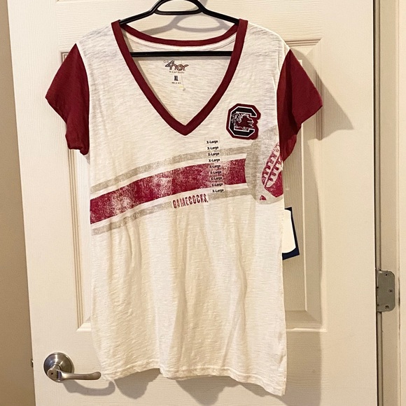 USC Gamecocks Distressed Football V-Neck Top NWT - Picture 1 of 4